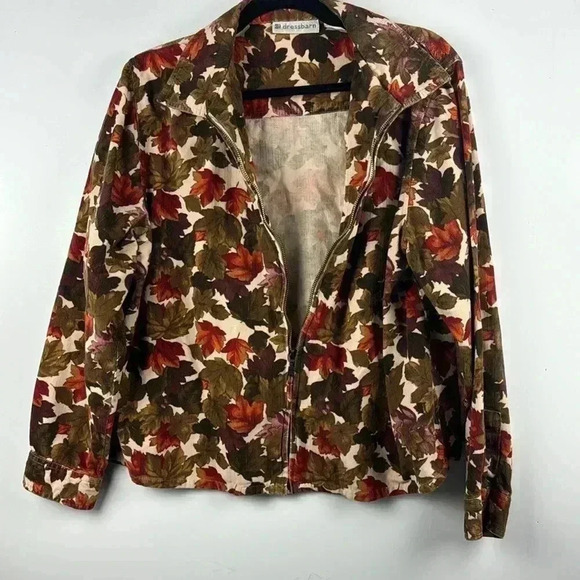 Dress Barn Sz L corduroy FallAutumn leaves color fabric zipper  jacket blouse - Picture 7 of 7
